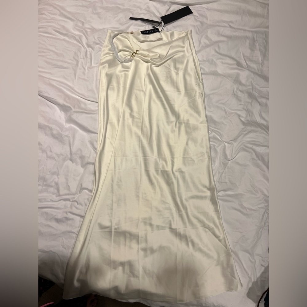 White Lioness maxi skirt with gold chain detail